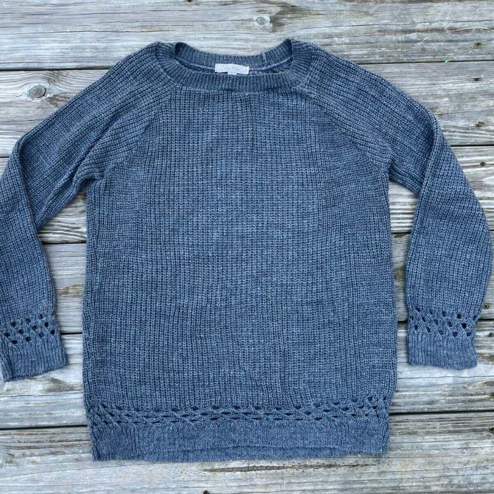 Say What Women Sweater Gray Crew neck Long Sleeve Sweater Size L made in USA